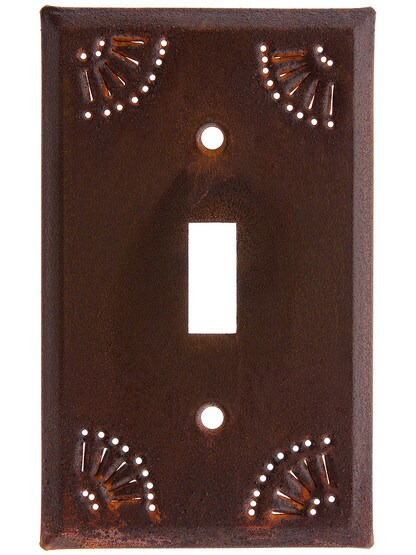 Pierced Country Tin Single Toggle Switch Plate in Rustic Tin.